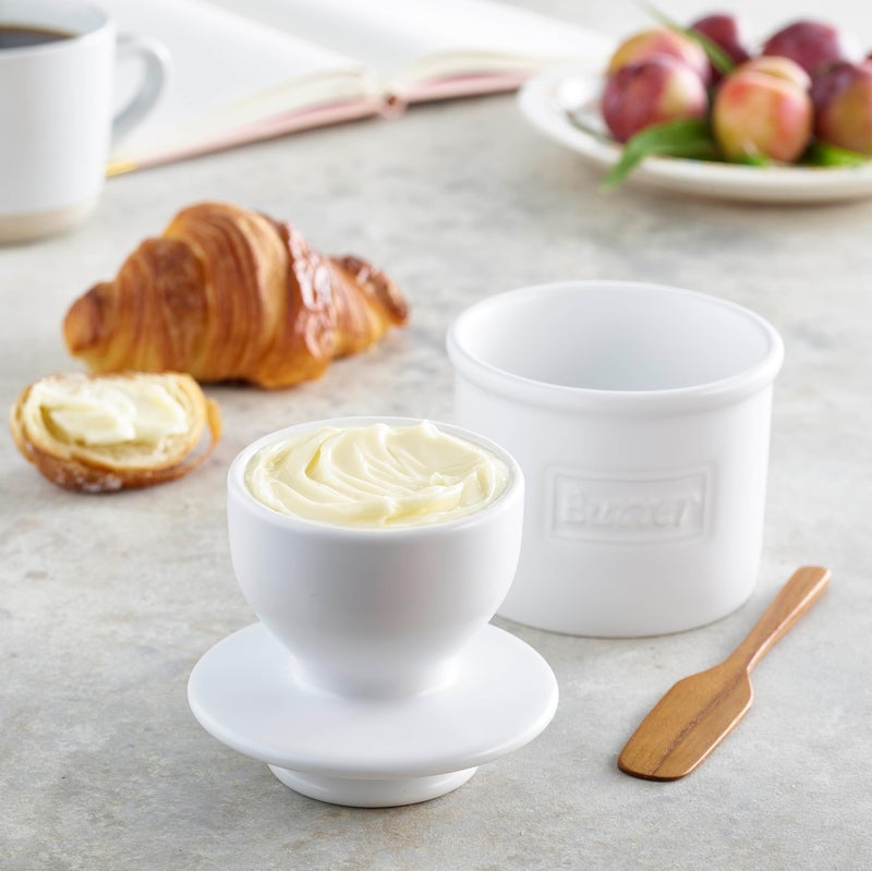 Butter Bell - The Original Butter Bell crock by L Tremain, a Countertop French Ceramic Butter Dish Keeper for Spreadable Butter, CafMatte Collection, White Matte - Image 3